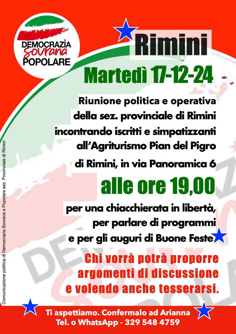 INCONTRO POLITICO OPERATIVO DELLA PROVINCIA DI RIMINI - prenotazione obbligatoria al 3295484759